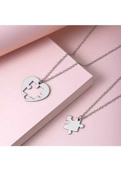 925 Ayar Gümüş Çift Kalp Tamamlayan Yapboz Kolye