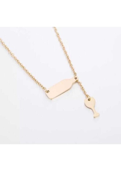 Has Altın Kaplama Şarap Şişesi ve Kadeh Tasarımlı 925K Kolye