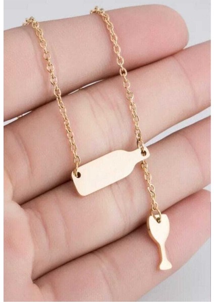 Has Altın Kaplama Şarap Şişesi ve Kadeh Tasarımlı 925K Kolye fiyatları