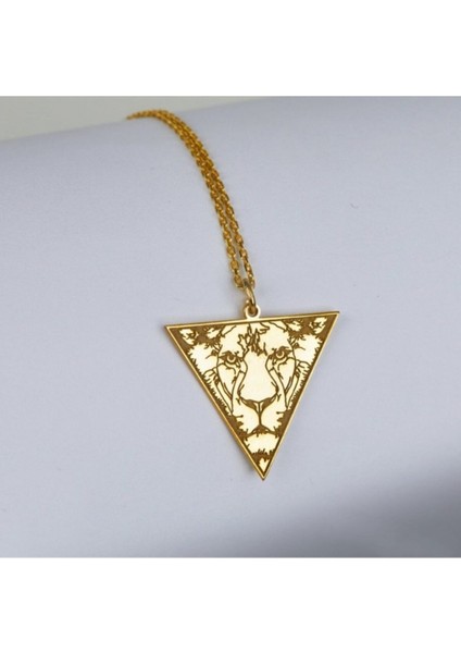 925 Ayar Gümüş Ucgen Plaka Aslan Tasarım Kolye