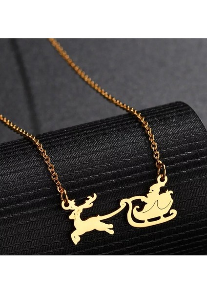 Has Altın Kaplama Noel Baba ve Geyik 925K Kolye