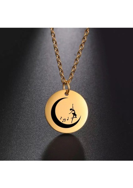 925 Ayar Gümüş Ay Üzerinde Dans Disk Kolye