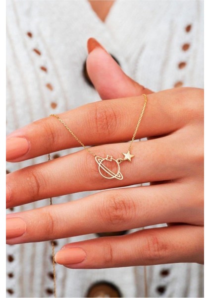 925 Ayar Gümüş Satürn Yıldız Kolye