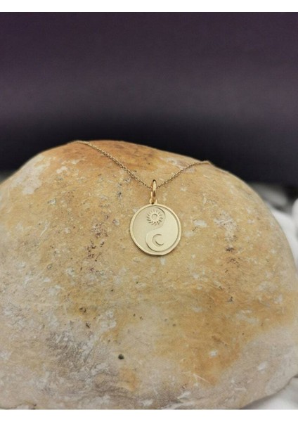 Has Altın Kaplama Ying Yang Güneş ve Ay 925K Kolye