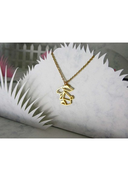 Has Altın Kaplama Tavşan Origami 925K Kolye