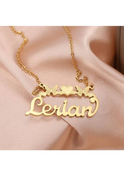 Has Altın Kaplama Kelebek Tasarım Isim 925K Kolye