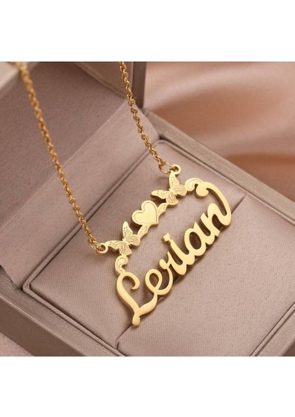 Has Altın Kaplama Kelebek Tasarım Isim 925K Kolye modelleri