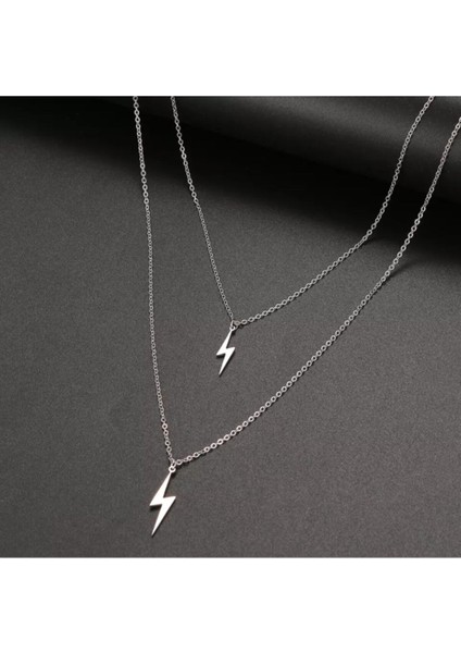 925 Ayar Gümüş Ikili Şimşek Kolye