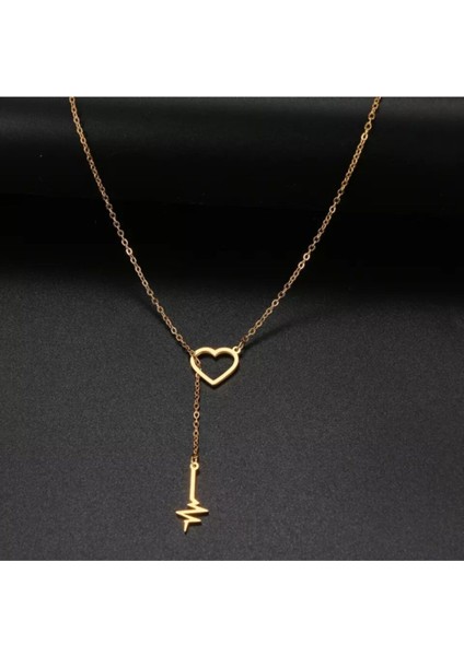 925 Ayar Gümüş Iç Içe Kalp ve Kalp Atışı Kolye