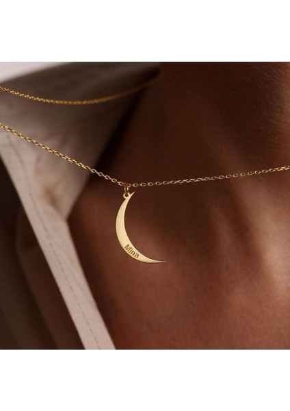 925 Ayar Gümüş Ay Içinde Isim Kolye