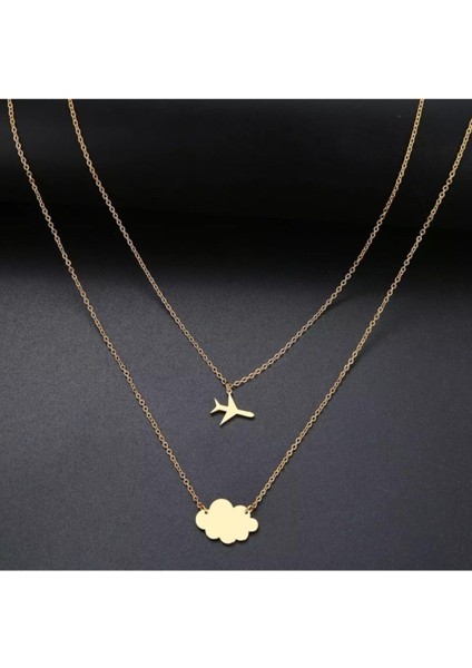 925 Ayar Gümüş Ikili Bulut Uçak Kolye