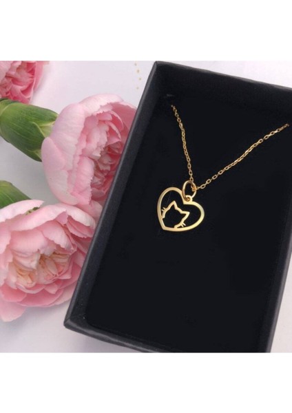 925 Ayar Gümüş Kalp Kedi Kolye