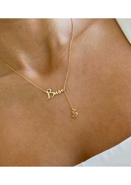 925 Ayar Gümüş Isim Sallantılı Yılan Kolye