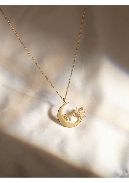 925 Ayar Gümüş Ay Yıldız Isim Kolye modelleri