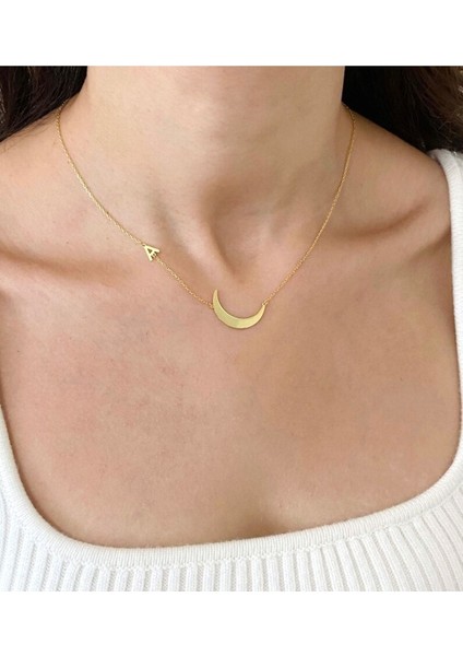 Has Altın Kaplama Harf ve Ay 925K Kolye