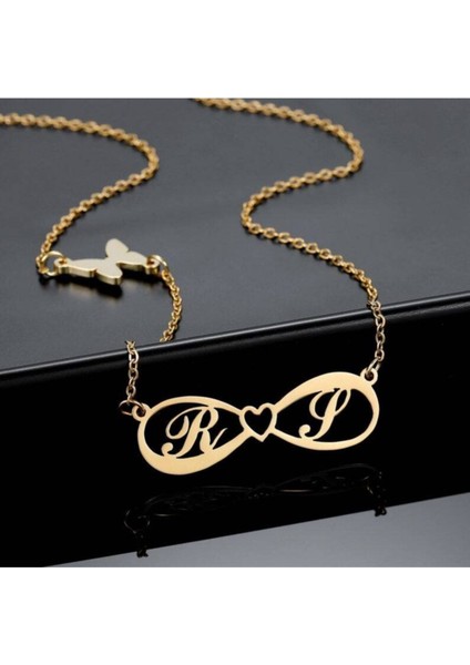 925 Ayar Gümüş Kelebek Detaylı Sonsuzluk Çift Harf Kolye