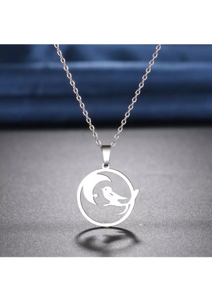 925 Ayar Gümüş Kuş ve Ay Yıldız Kolye