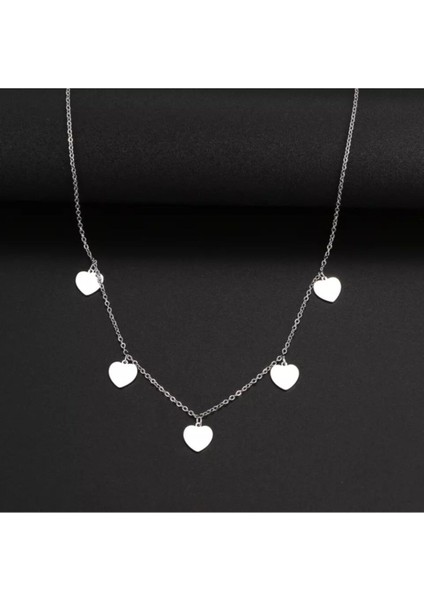 925 Ayar Gümüş Çoklu Kalp Kolye
