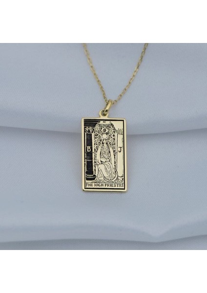 Has Altın Kaplama Tarot (The High Priestes) Yüksek Rahibe 925K Kolye