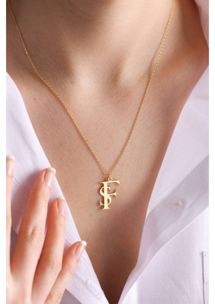 Has Altın Kaplama Iç Içe Çift Harf Tasarım 925K Kolye