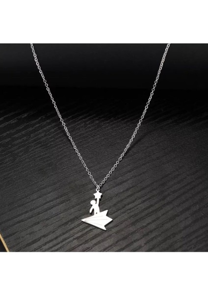 925 Ayar Gümüş Kağıttan Uçak Yıldız Kolye