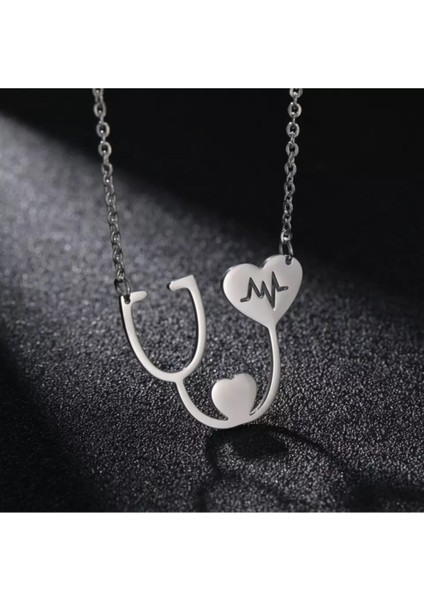 925 Ayar Gümüş Stetoskop Kalp Atışı Kolye