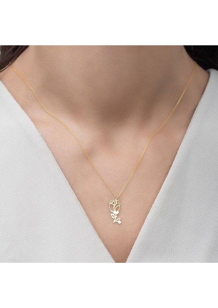 Has Altın Kaplama Gül 925K Kolye