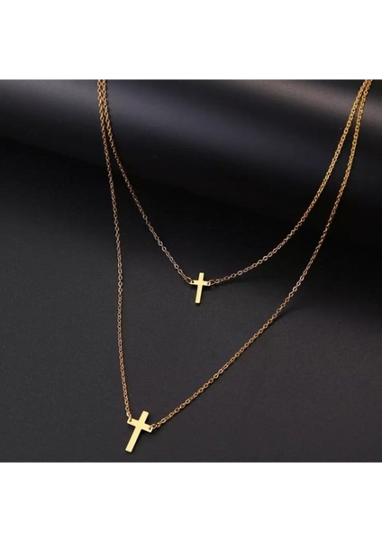 925 Ayar Gümüş Ikili Haç Kolye