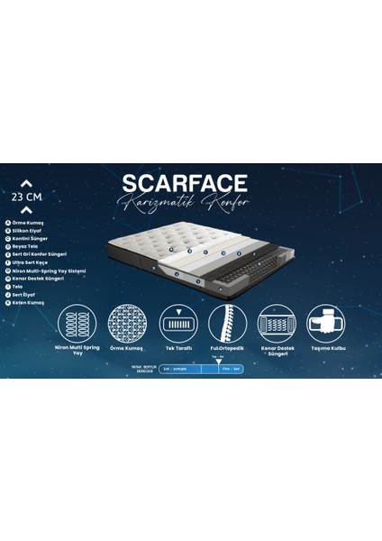 Niron Scarface 80X180 cm Tek Kişilik Full Ortopedik Sert Yatak