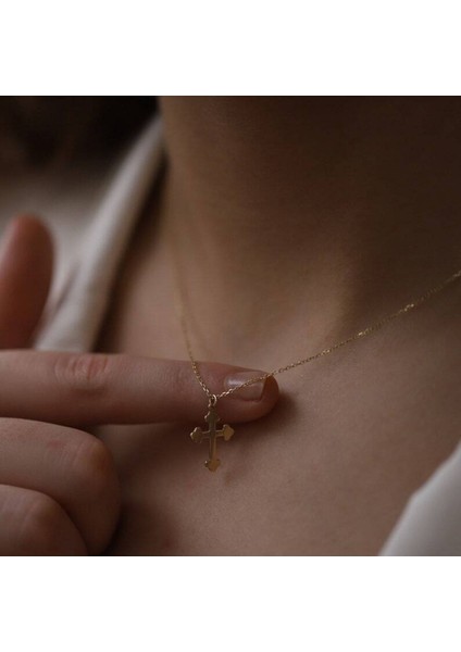 Has Altın Kaplama Minimal Tasarım Haç 925K Kolye