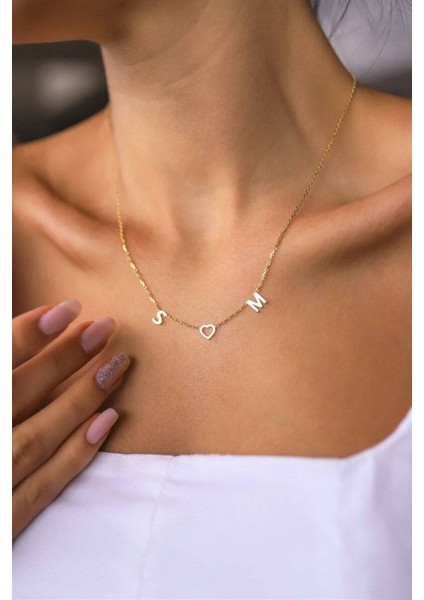 925 Ayar Gümüş Çift Harf Kalp Kolye
