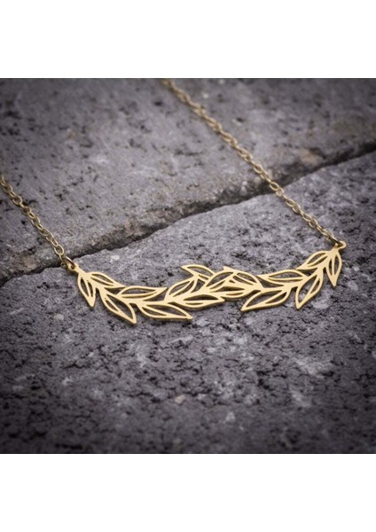 Has Altın Kaplama Zeytin Yaprağı 925K Kolye