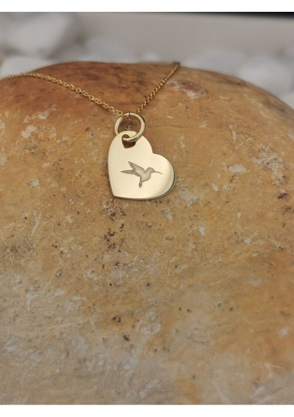 Has Altın Kaplama Kalp Tasarım Sinek Kuşu 925K Kolye