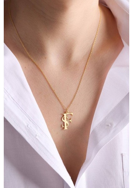 Has Altın Kaplama Iç Içe Çift Harf Tasarım 925K Kolye fiyatları