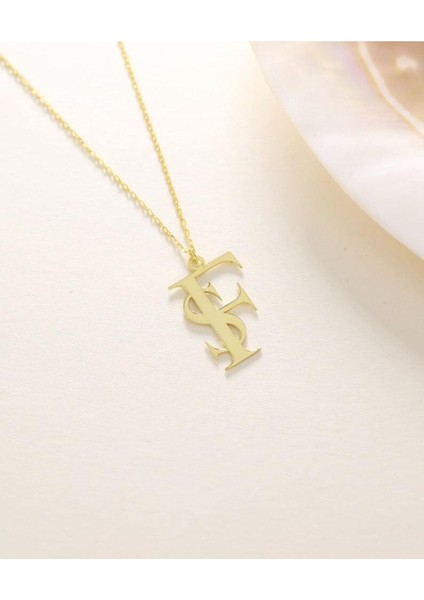 Has Altın Kaplama Iç Içe Çift Harf Tasarım 925K Kolye modelleri