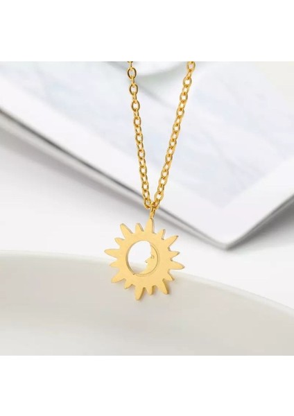925 Ayar Gümüş Minimal Ay Güneş Kolye