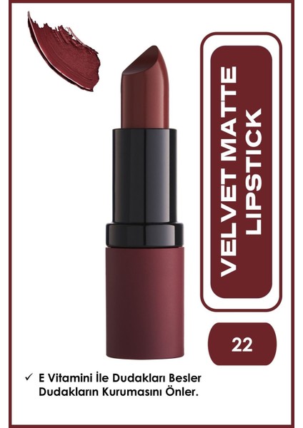 Velvet Matte Lipstick No: 22 Mid Brown - Mat Ruj - 8691190466220