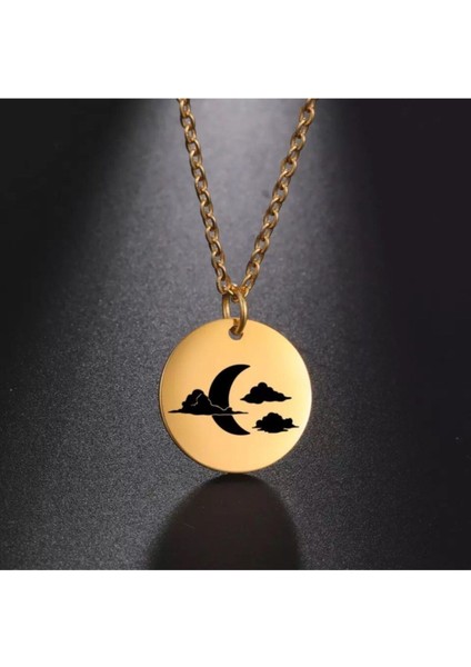 925 Ayar Gümüş Ay ve Bulutlar Disk Kolye