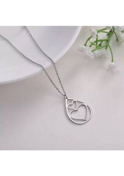 925 Ayar Gümüş Su Damlası Kalp Kolye