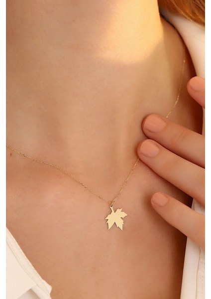 Has Altın Kaplama Yaprak 925K Kolye