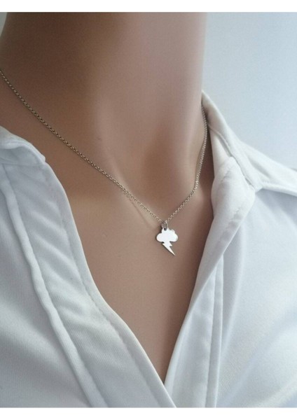 925 Ayar Gümüş Minimal Gök Gürültüsü Kolye