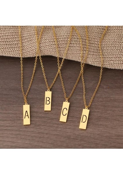 925 Ayar Gümüş Dikey Plaka Harf Kolye