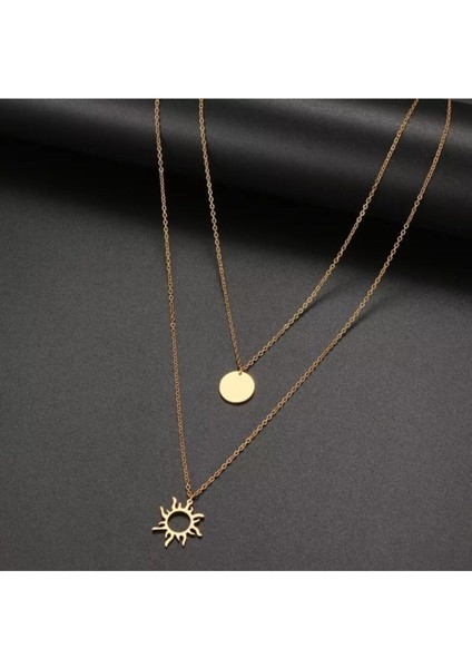 925 Ayar Gümüş Ikili Güneş Disk Kolye