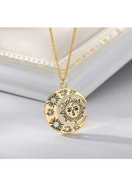 925 Ayar Gümüş Tasarım Güneş Ay Kolye