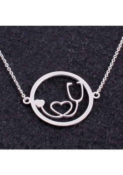 925 Ayar Gümüş Stetoskop Kalp Kolye