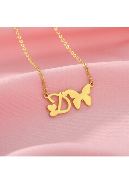 925 Ayar Gümüş Kelebek Kalp Harf Kolye