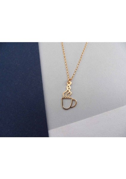 Has Altın Kaplama Kahve Kupası 925K Kolye