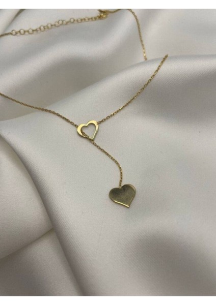 925 Ayar Gümüş Iç Içe Kalp Kolye