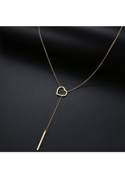 925 Ayar Gümüş Iç Içe Kalp Çubuk Bar Kolye