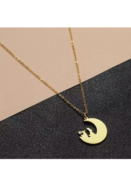 925 Ayar Gümüş Ay ve Tavşanlar Kolye